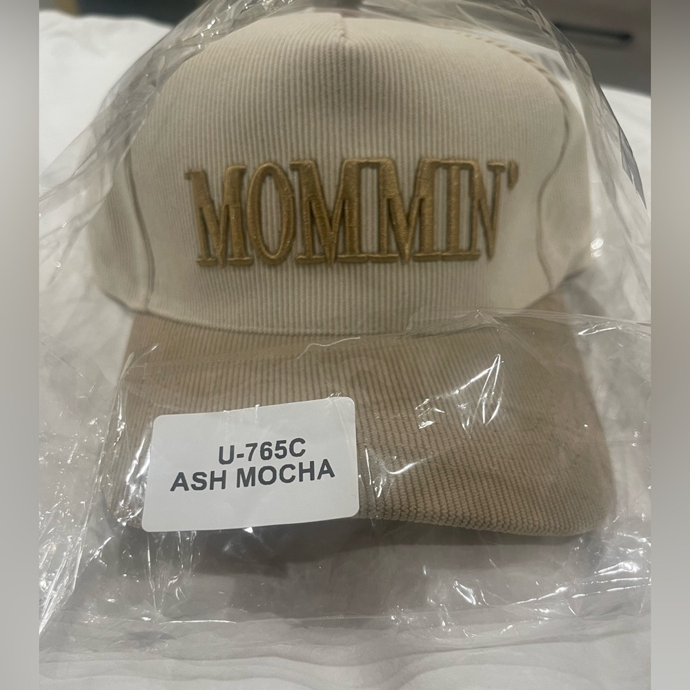 Beige and Tan 'Mommin'' corduroy Hat
